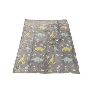 Glow N Fun Dinosaur Blanket, 130 x 150 cm, glow in the dark, kids blanket, soft, cozy, comfortable, grey, green, dinosaur print - Blanket