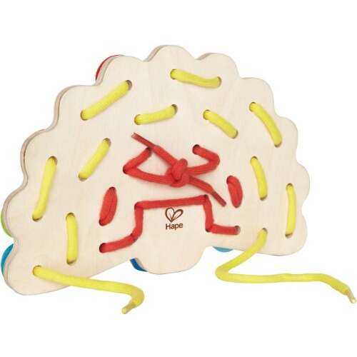 Hape Holz-Schnürspiel in Form eines Regenbogens mit bunten Perlen und Schnüren