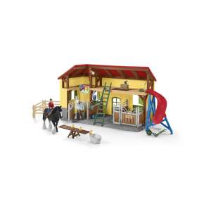 Schleich horse stable playset with figures, a slide, and a hay chute - Schleich
