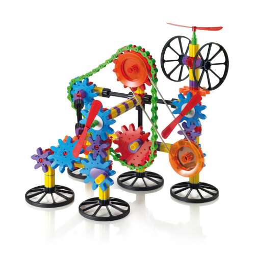 Quercetti Zahnradbahn Bauspielzeug zusammengebaut, pädagogisches STEM-Spielzeug