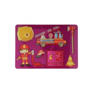 Feuerwehr-Zeichenschablone, 27x19 cm, beinhaltet Feuerwehrmann, Feuerwehrauto, Axt, Kegel, Feuerausgangsschild, Helm, Schlauch und Glocke - Zeichengeräte