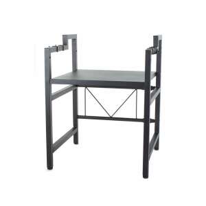 Adjustable microwave oven shelf with hooks, black - Kitchen storage rack