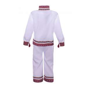 Biały tradycyjny strój ludowy dla chłopców, 2-częściowy, koszula i spodnie, haftowane czerwonymi i czarnymi detalami - Gra