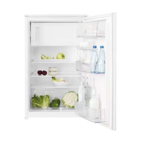 Electrolux LFB2AE88S beépíthető hűtőszekrény, fehér, nyitott ajtó, belső polcokkal és fiókokkal, élelmiszer tárolás