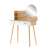 Skandinavian style dressing table with mirror, drawers and shelves, oak and white color