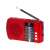 Czerwony przenośny radioodbiornik Trevi RA 7F20 z pasmami FM, AM i SW, Bluetooth, odtwarzaniem z USB i karty Micro SD