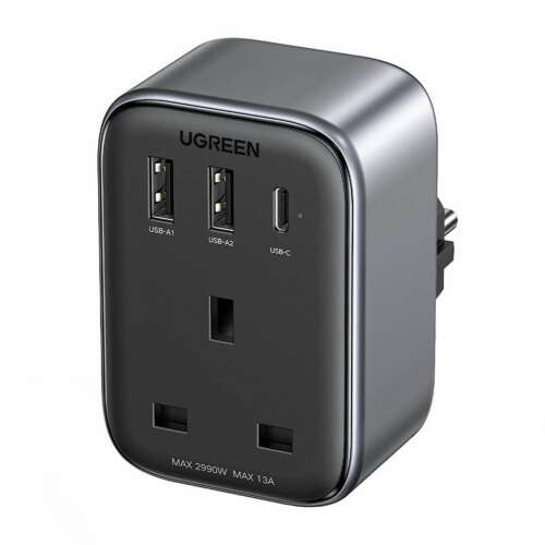 Adaptor de călătorie UGREEN CD314 din UK în UE cu 2 porturi USB-A și 1 port USB-C