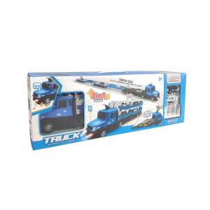 Niebieski ciężarówka z dwoma metalowymi samochodami, gra muzykę i świeci - Nonbrand Samochód do gier