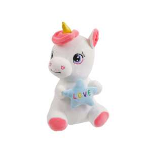 White plush unicorn holding a blue star with LOVE inscription, 25 cm - Plush Toy